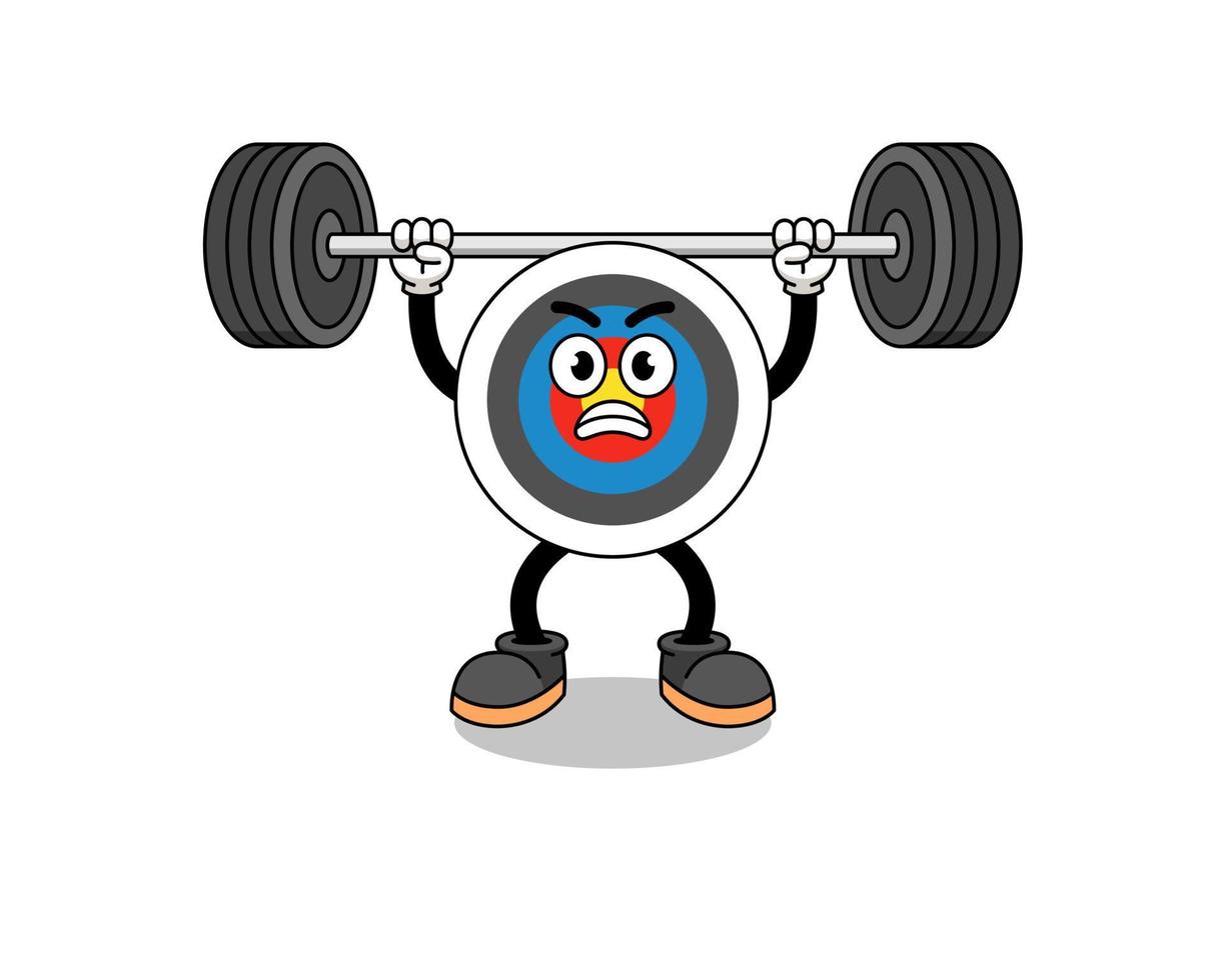 archery target mascot cartoon lifting a barbell vector