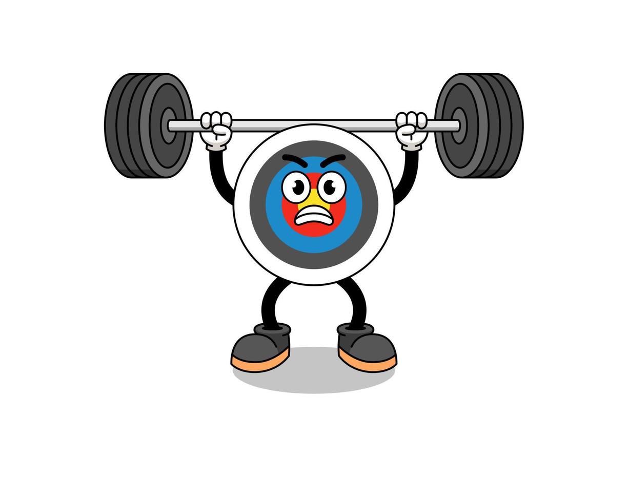 archery target mascot cartoon lifting a barbell vector