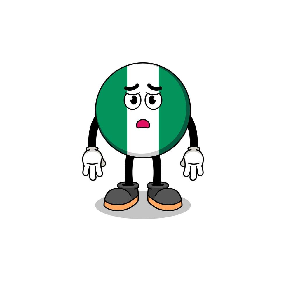 nigeria flag cartoon illustration with sad face vector