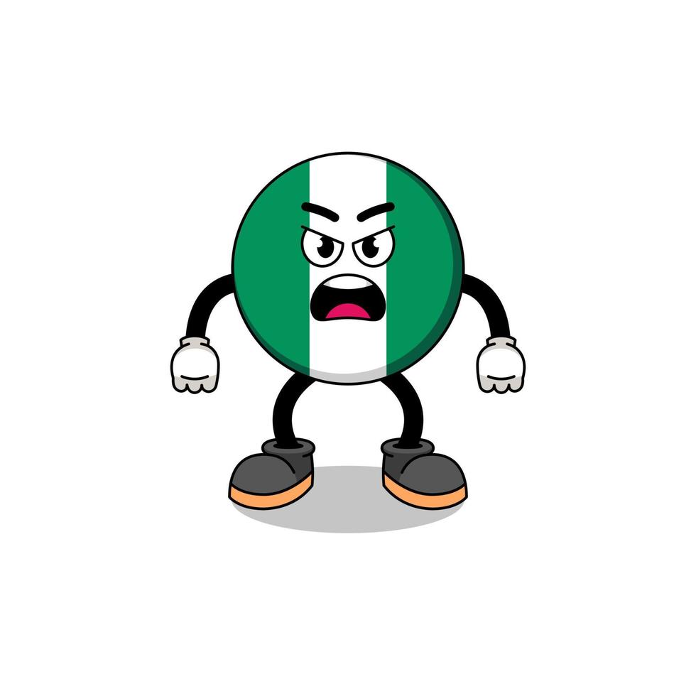 nigeria flag cartoon illustration with angry expression vector