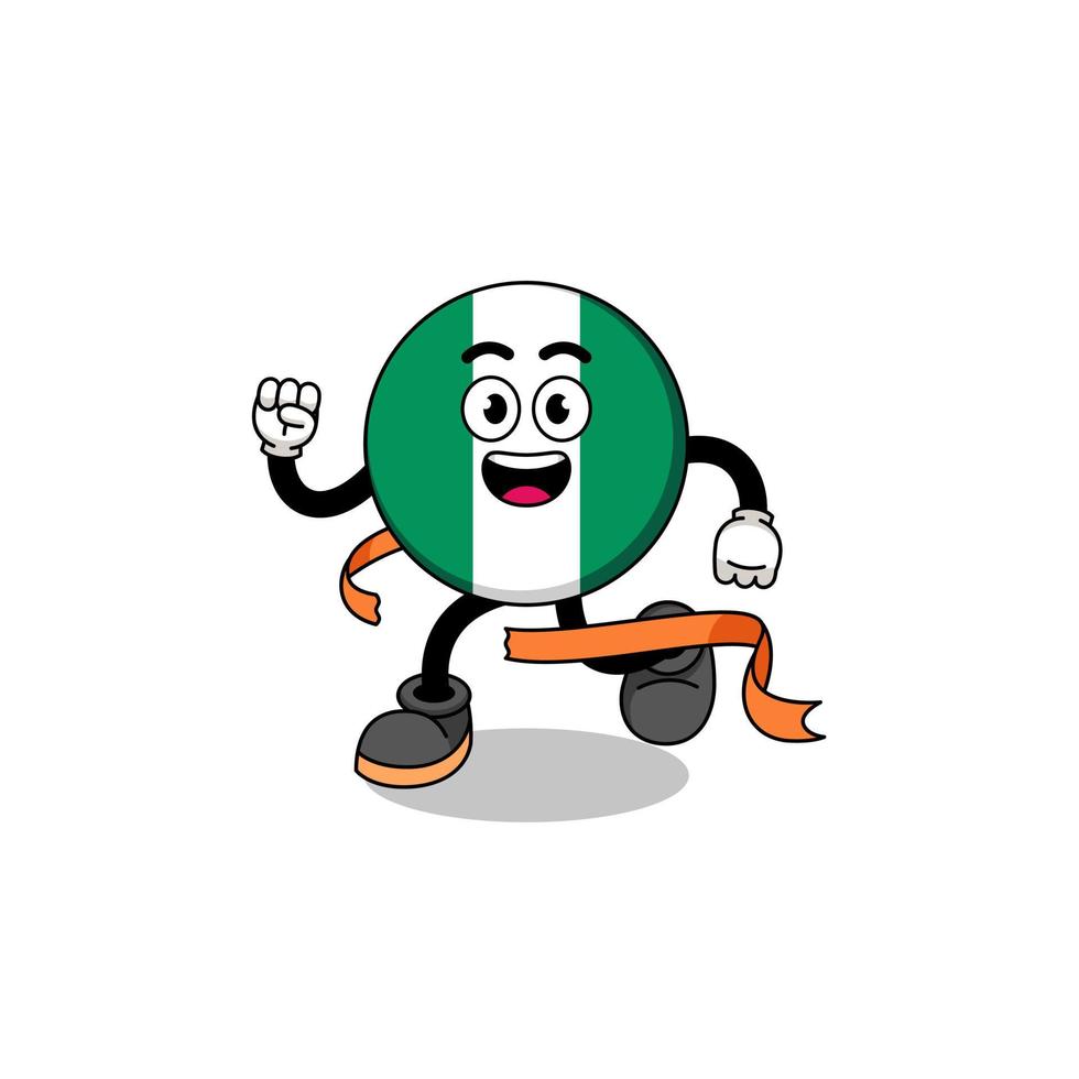 Mascot cartoon of nigeria flag running on finish line vector