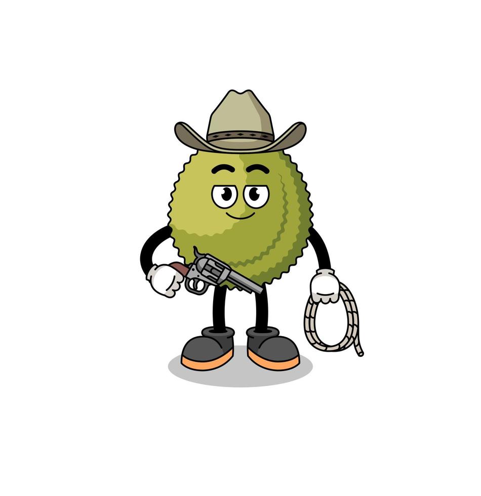 mascota del personaje de la fruta durian como vaquero vector