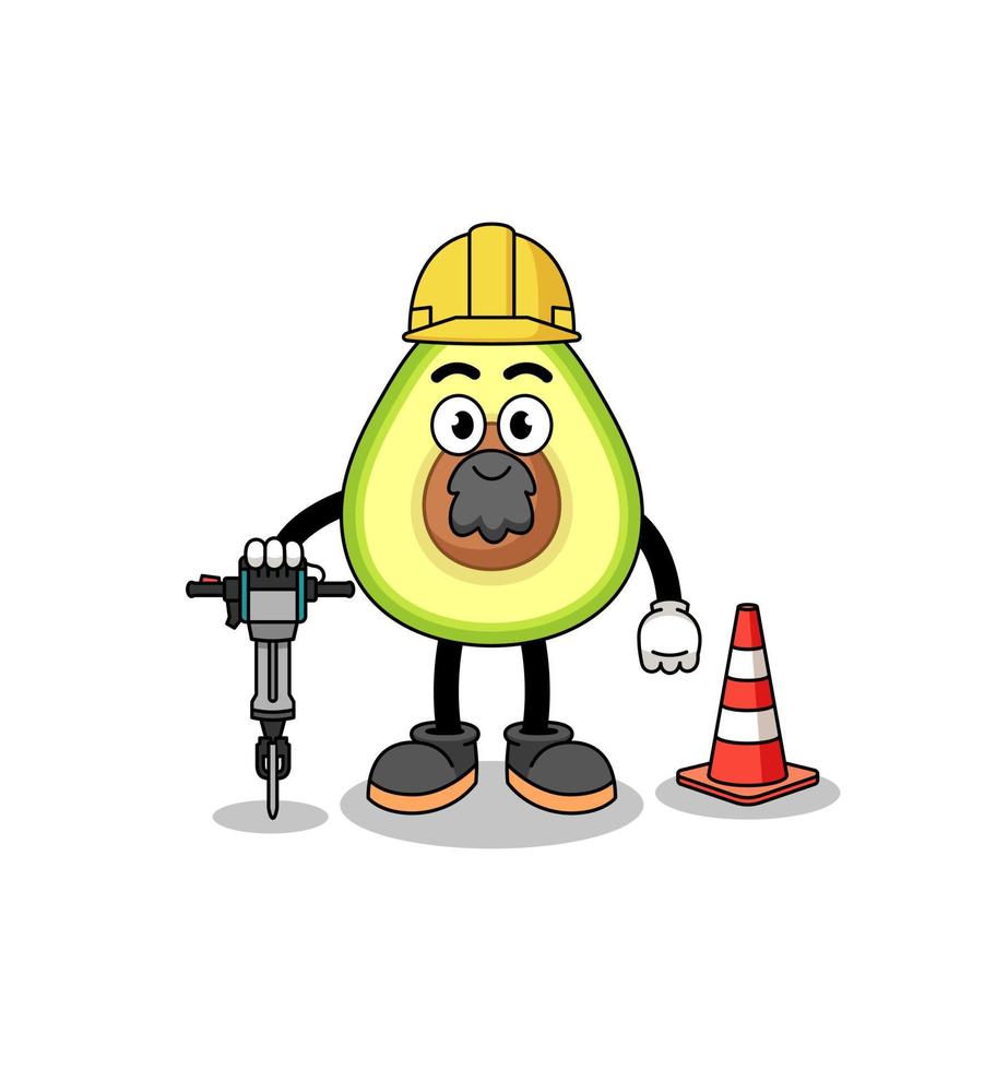 Character cartoon of avocado working on road construction vector