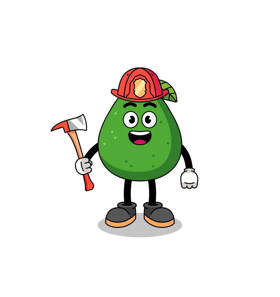 Cartoon mascot of avocado fruit firefighter vector