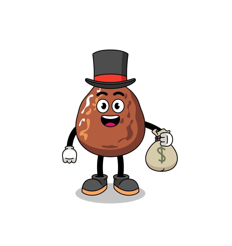 date fruit mascot illustration rich man holding a money sack vector