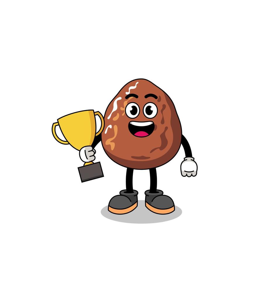 Cartoon mascot of date fruit holding a trophy vector