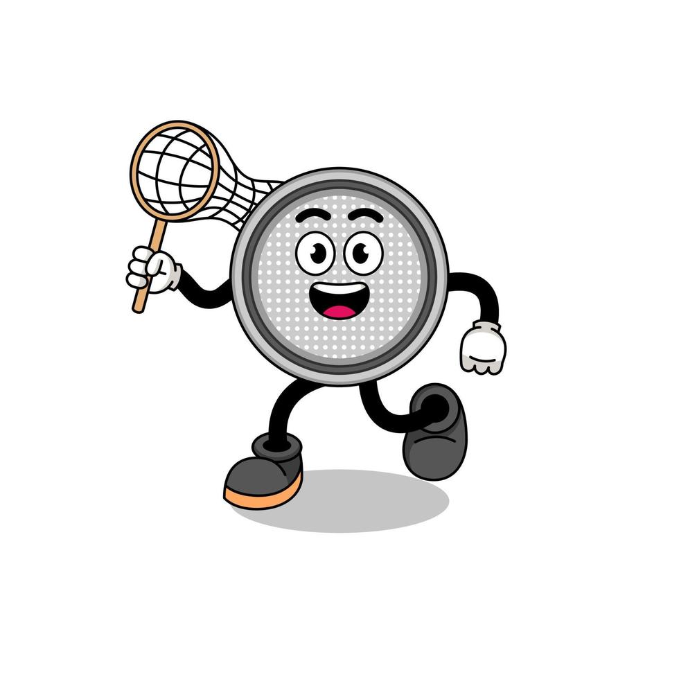 Cartoon of button cell catching a butterfly vector