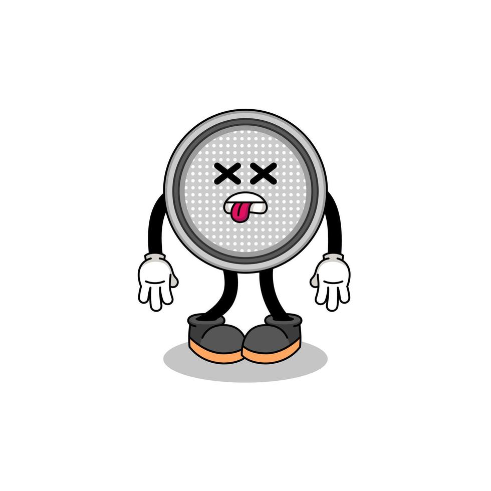 button cell mascot illustration is dead vector