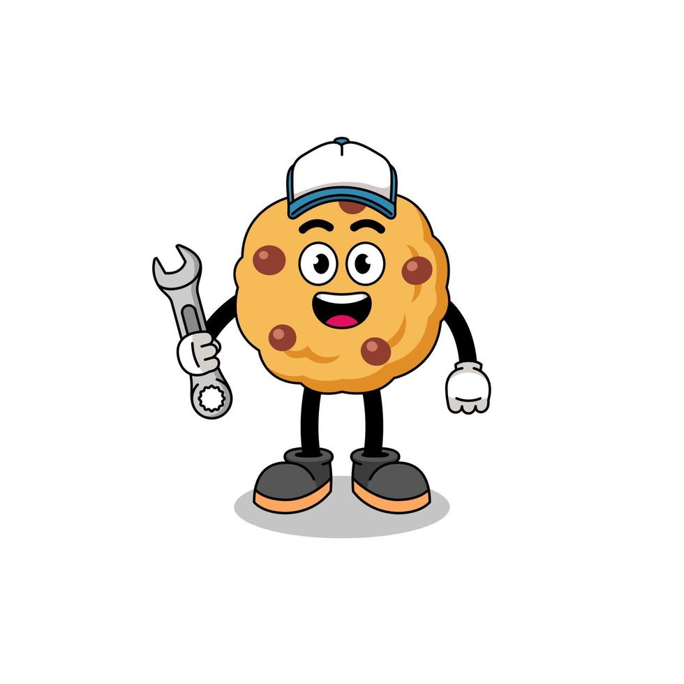 chocolate chip cookie illustration cartoon as a mechanic vector