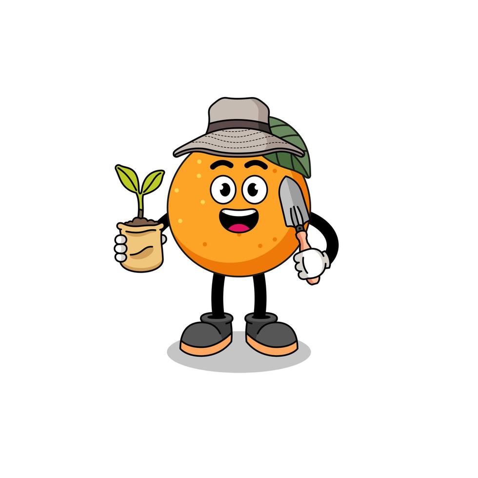 Illustration of orange fruit cartoon holding a plant seed vector