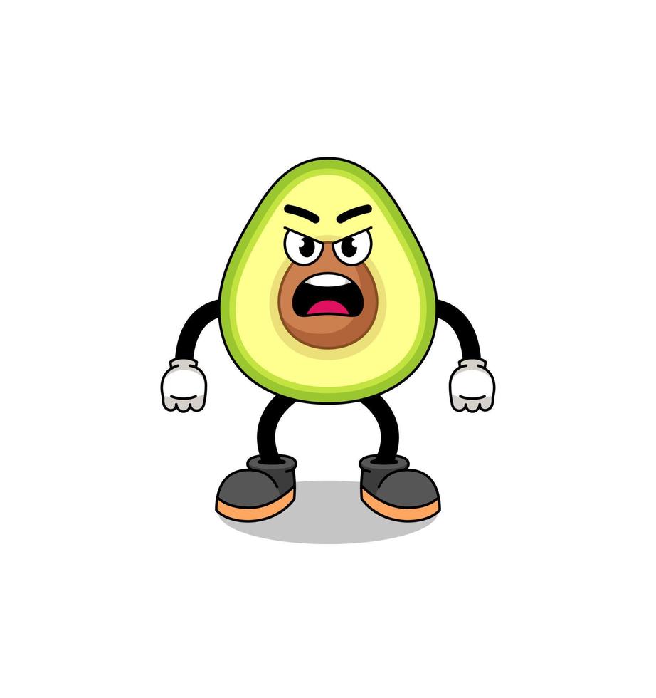 avocado cartoon illustration with angry expression vector