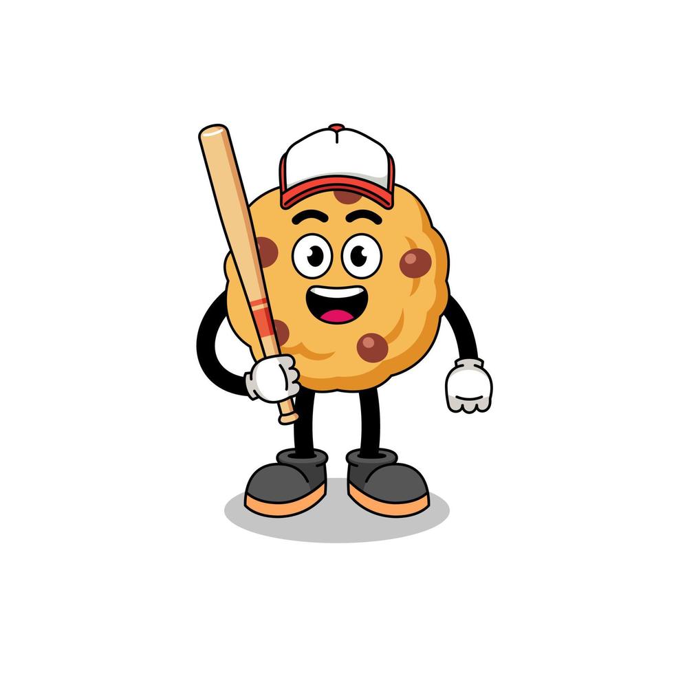 caricatura de mascota de galleta con chispas de chocolate como jugador de béisbol vector