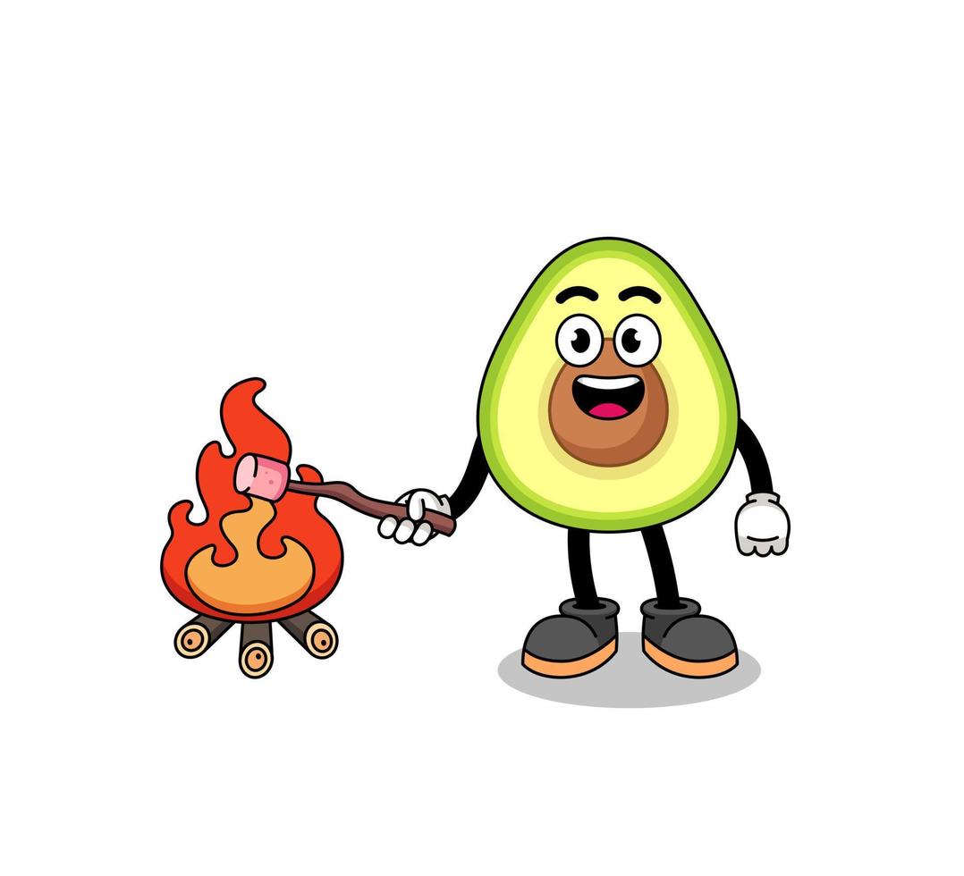 Illustration of avocado burning a marshmallow vector