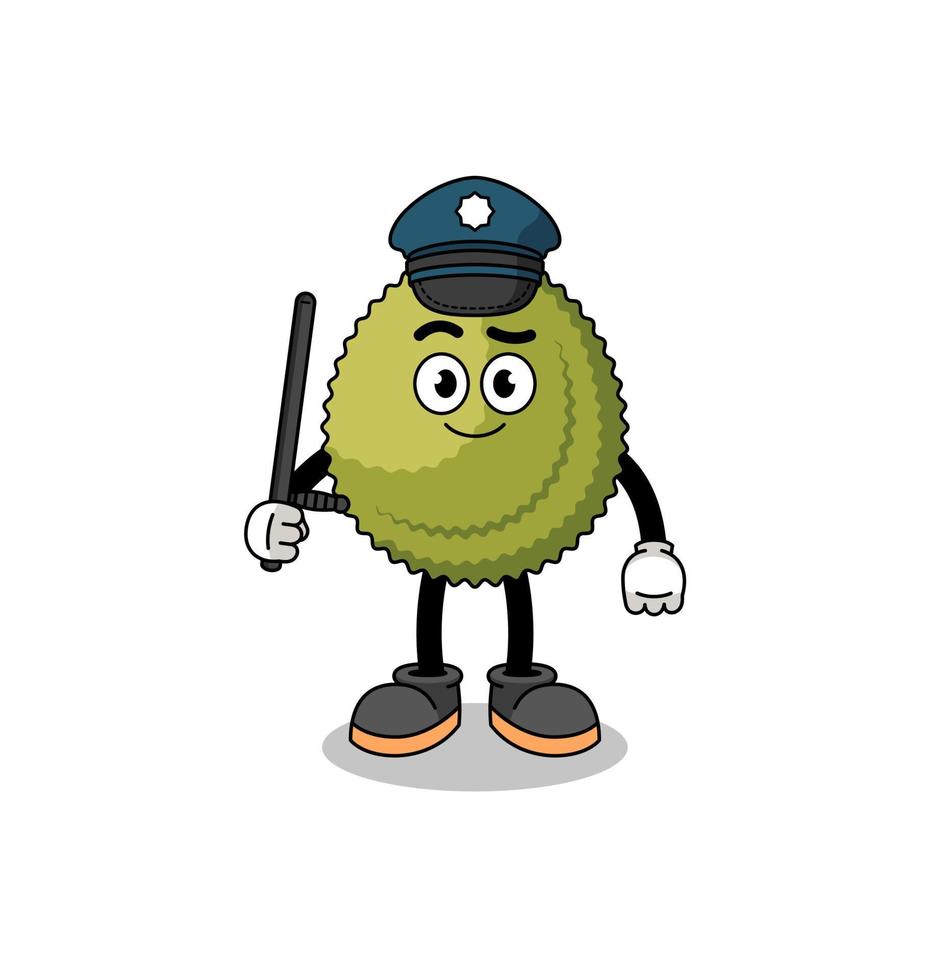 caricatura, ilustración, de, durian, fruta, policía vector