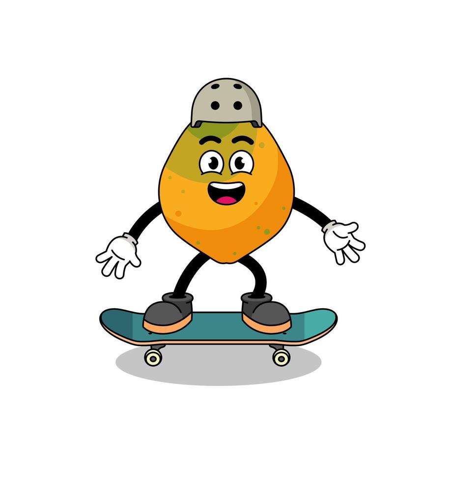 mascota de la fruta de papaya jugando una patineta vector