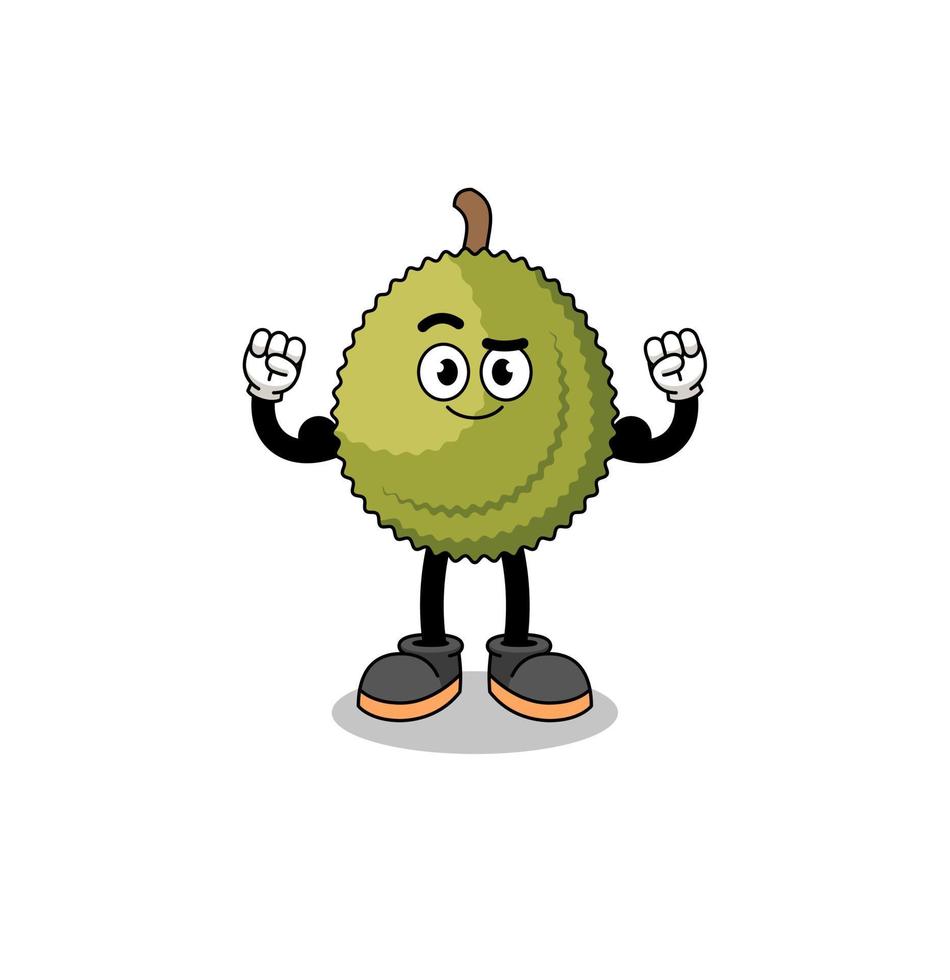 caricatura de mascota de la fruta durian posando con músculo vector