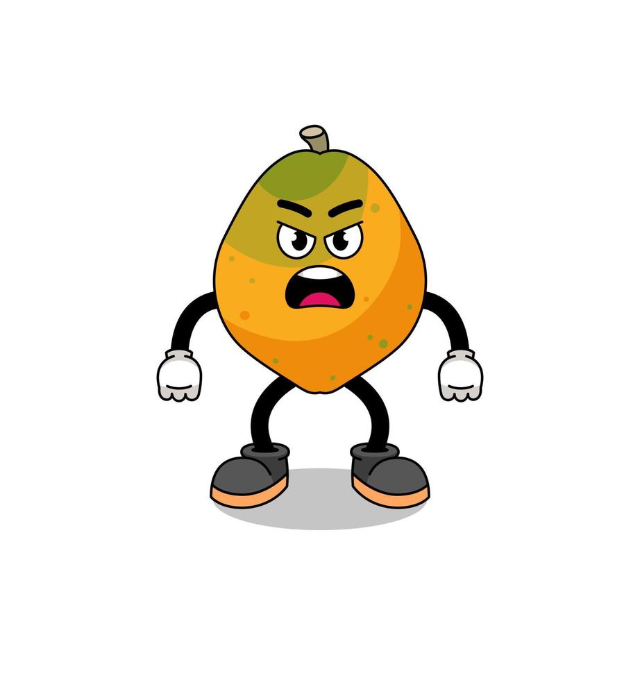 papaya fruit cartoon illustration with angry expression vector