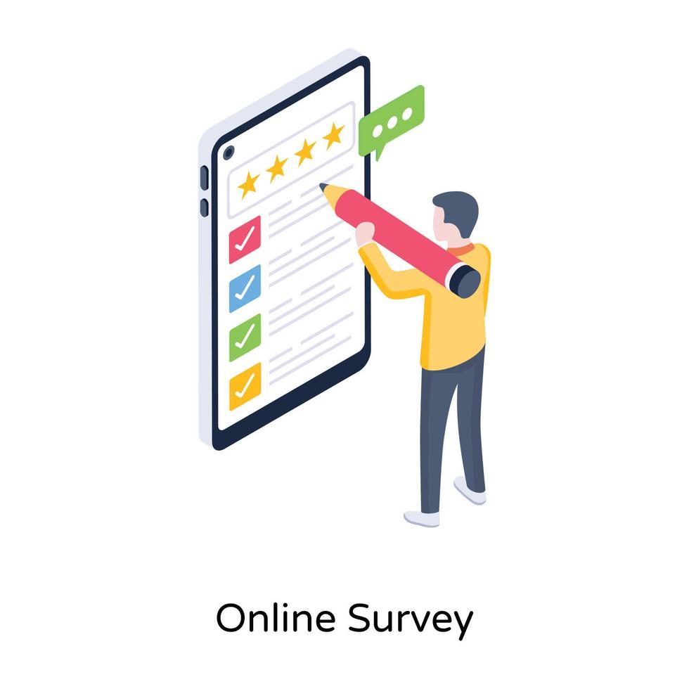 Person giving online reviews, an isometric icon of online survey vector