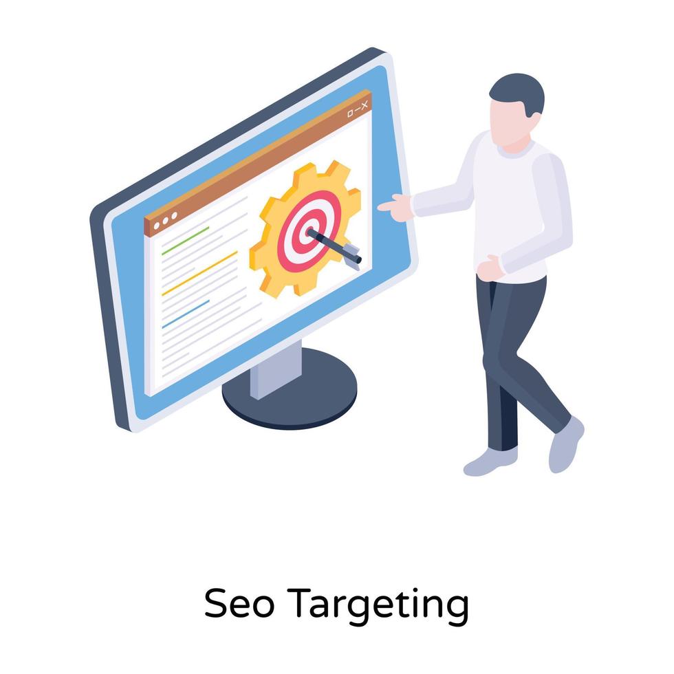 A website with a dart, the concept of SEO targeting vector