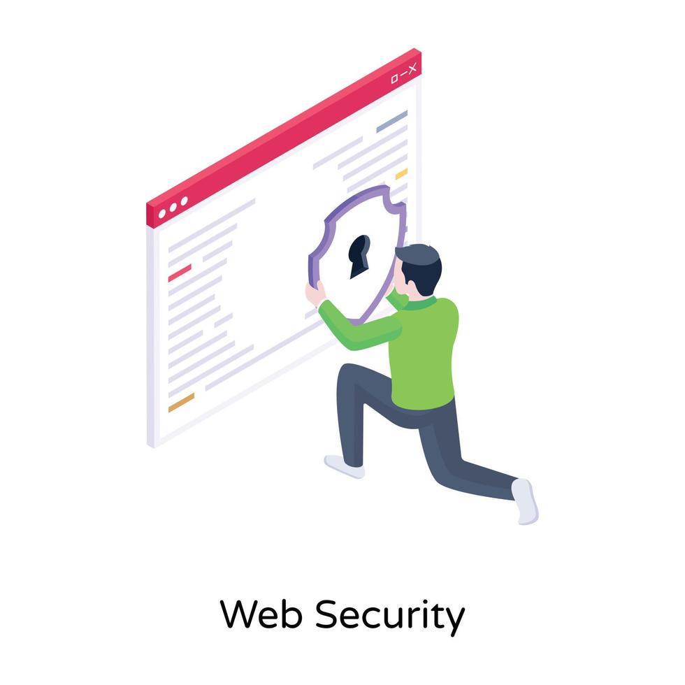Website and shield, an isometric icon of web security vector
