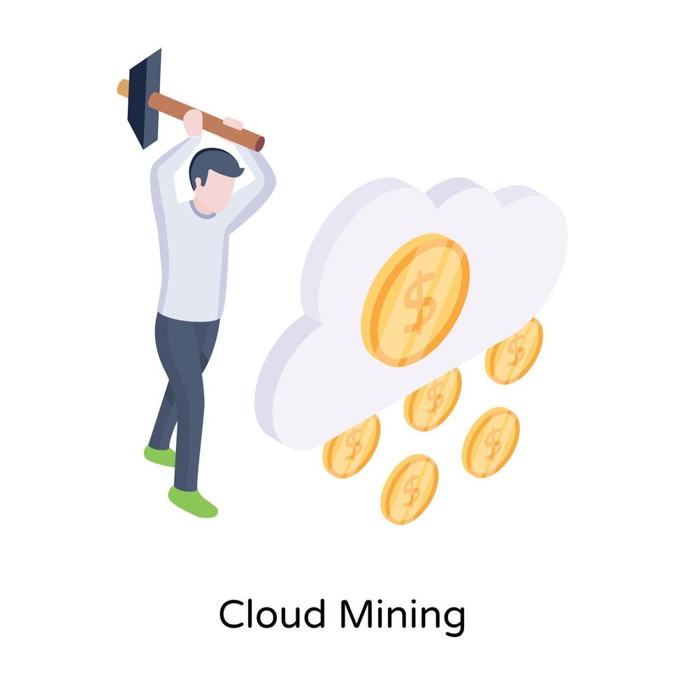 una nube de minería de dinero en descarga vectorial isométrica vector