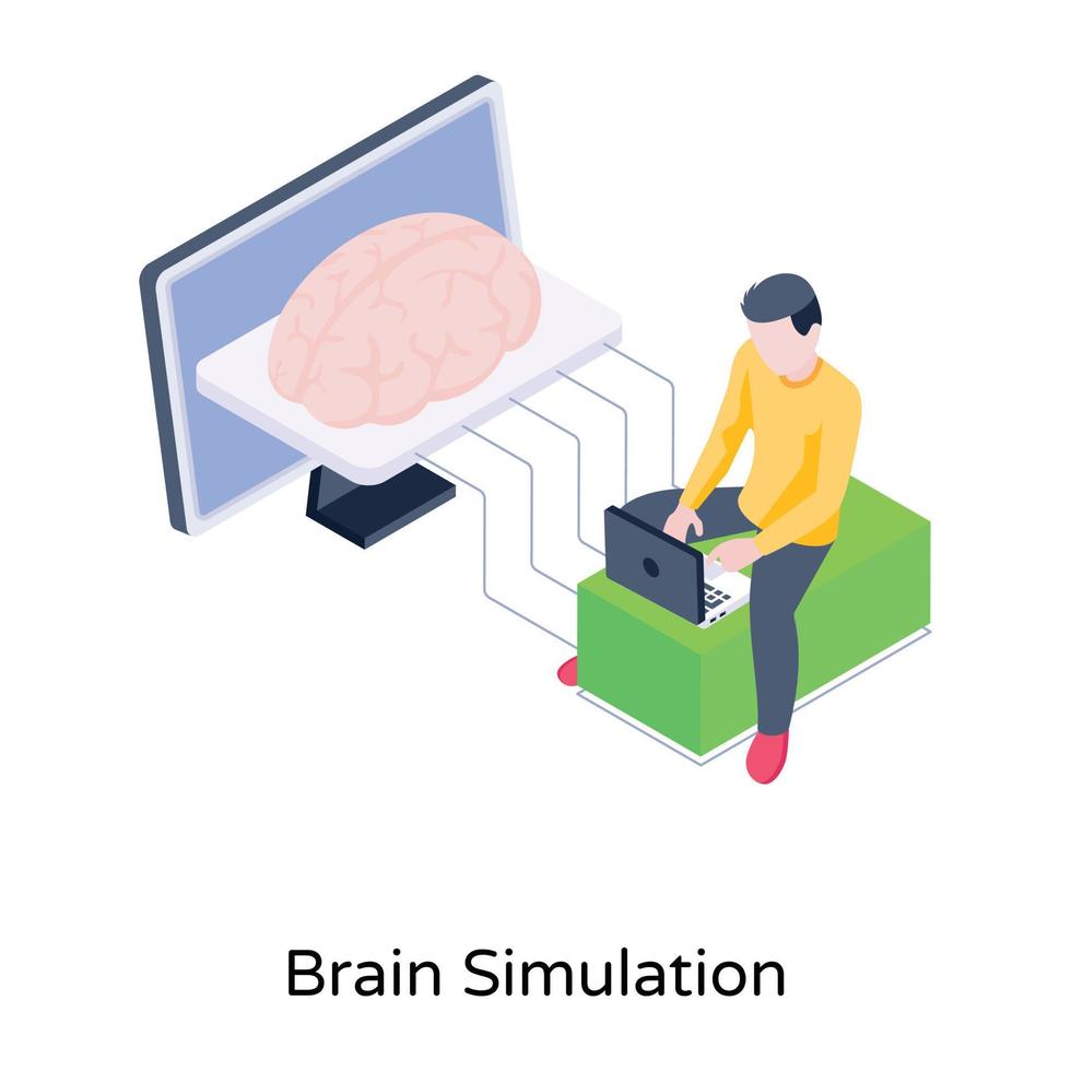 un ícono isométrico moderno de simulación cerebral vector