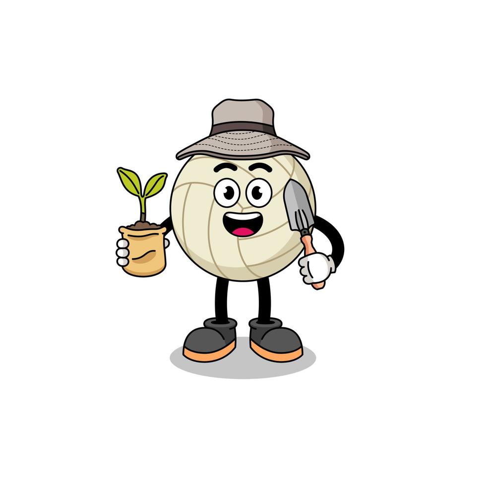 Illustration of volleyball cartoon holding a plant seed vector