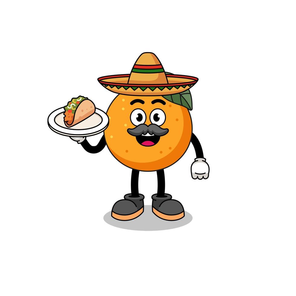 Character cartoon of orange fruit as a mexican chef vector