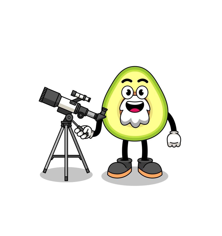 ilustración de la mascota del aguacate como astrónomo vector