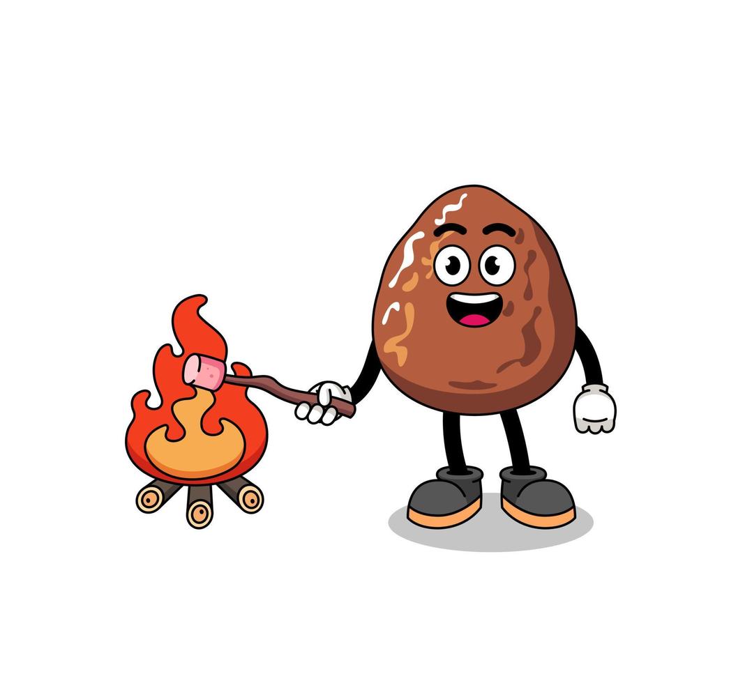 Illustration of date fruit burning a marshmallow vector