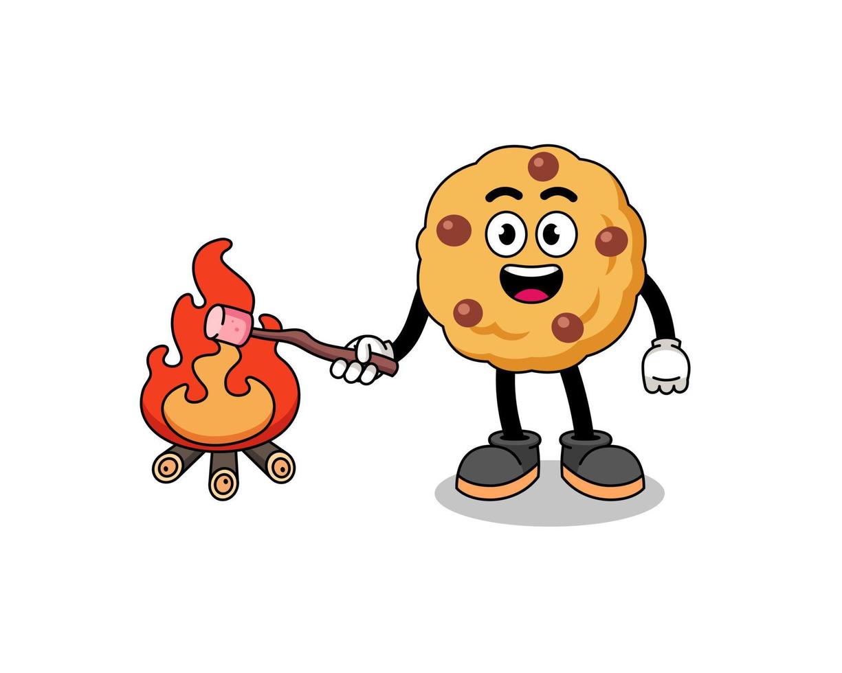 Illustration of chocolate chip cookie burning a marshmallow vector