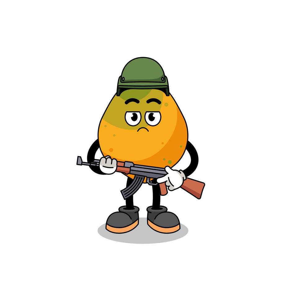 caricatura, de, papaya, fruta, soldado vector