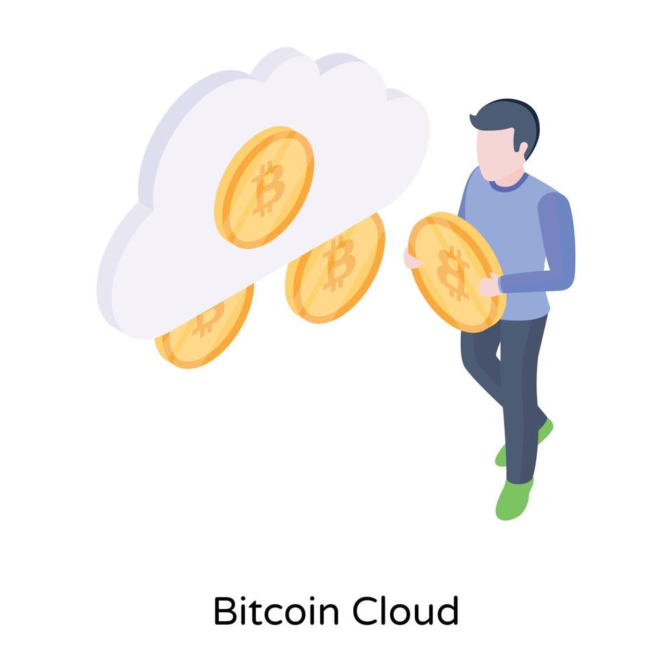 Download this trendy isometric icon of bitcoin cloud vector