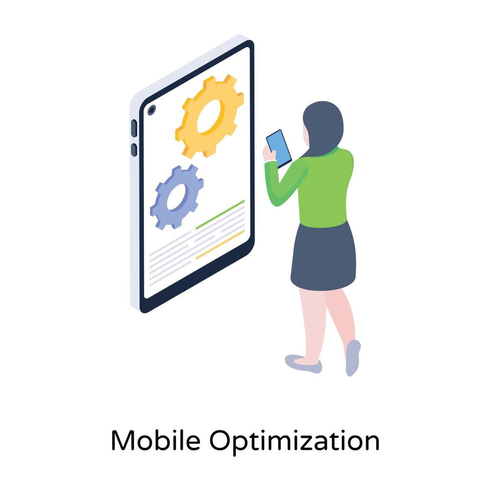 A modern isometric icon of mobile optimization vector
