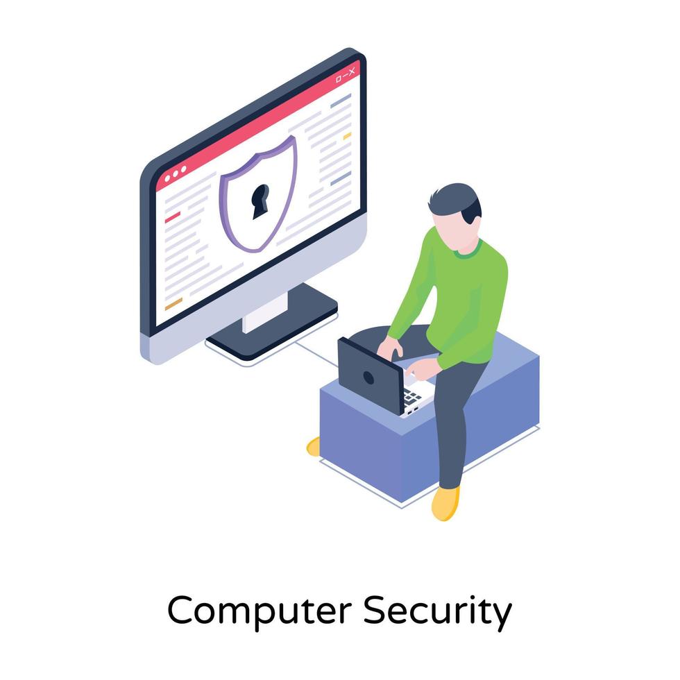 System with shield, an isometric icon of computer security vector