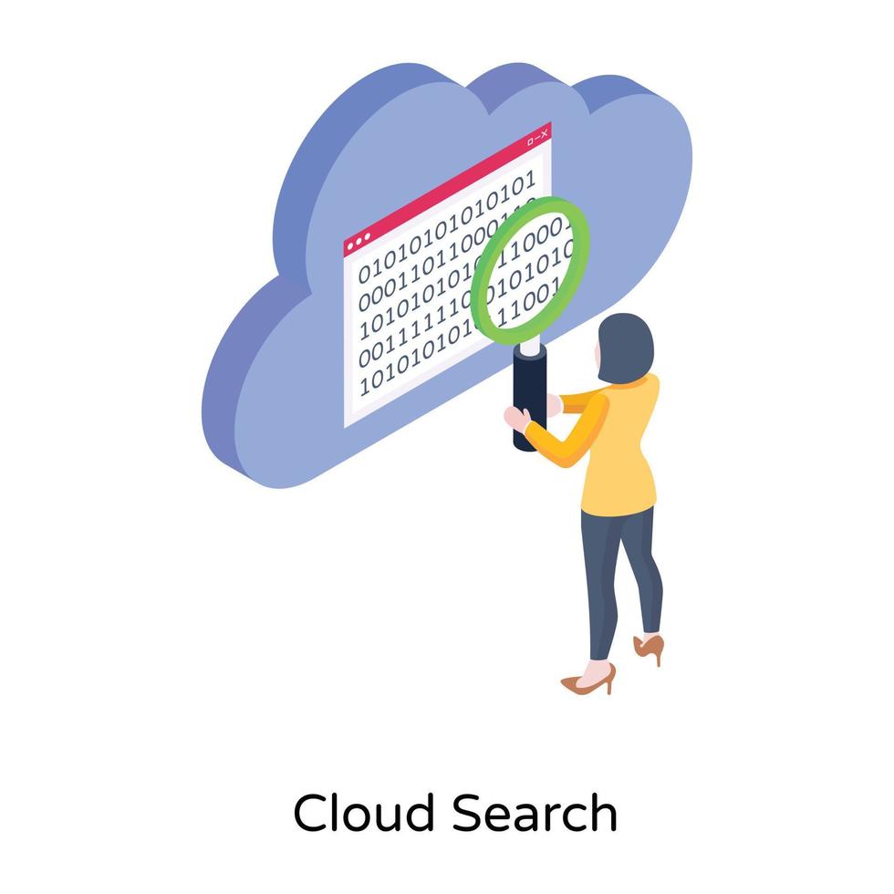 Search via website, isometric icon of cloud search vector