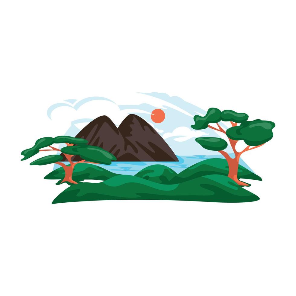 diseño de vector plano de paisaje natural, estilo de ilustración