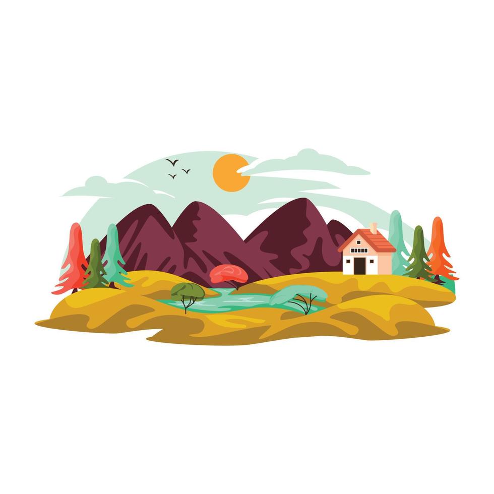 Download this beautiful flat illustration of a hill station vector