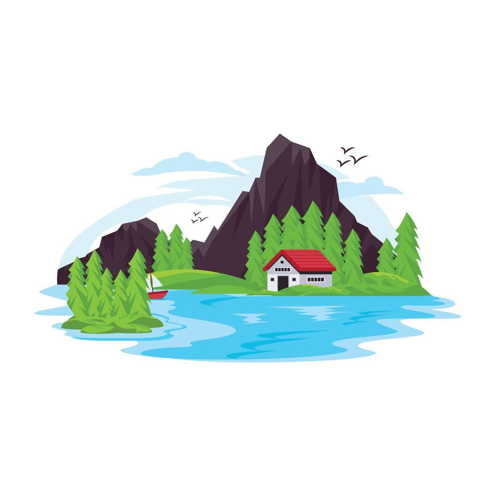 Download this flat design of riverside landscape vector