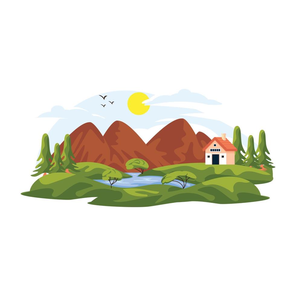 descarga este diseño plano de paisaje ribereño vector