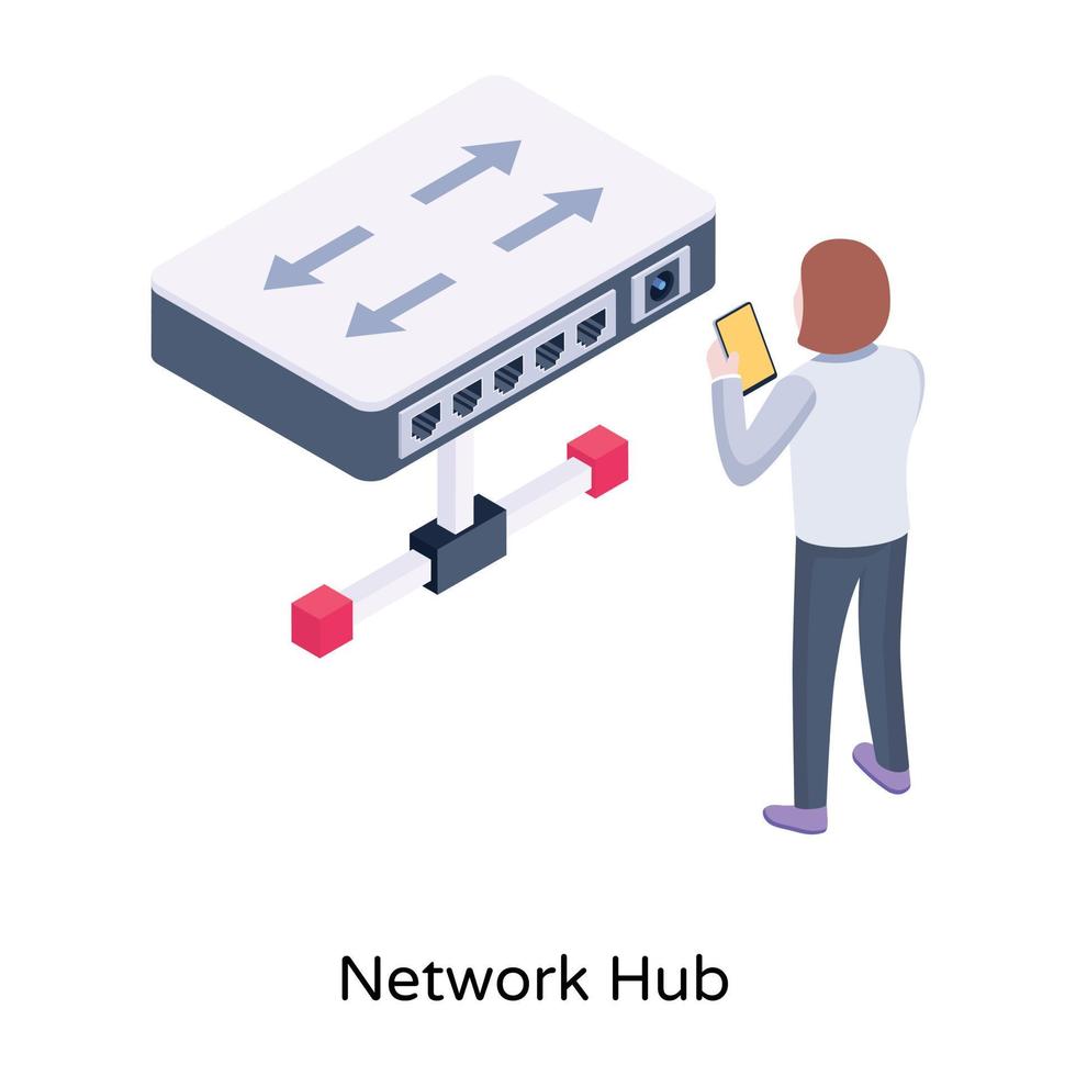 Shared network hub, an isometric icon vector