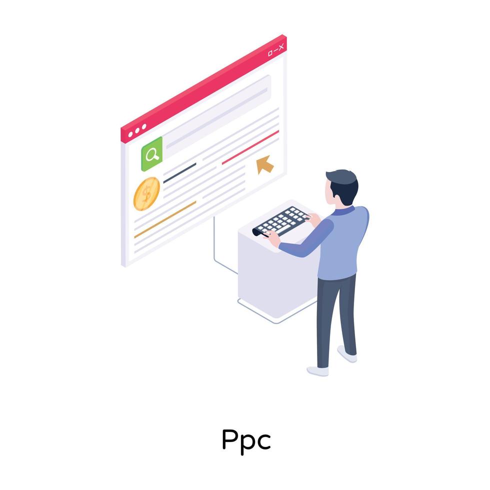 Digital advertising, isometric icon of ppc vector