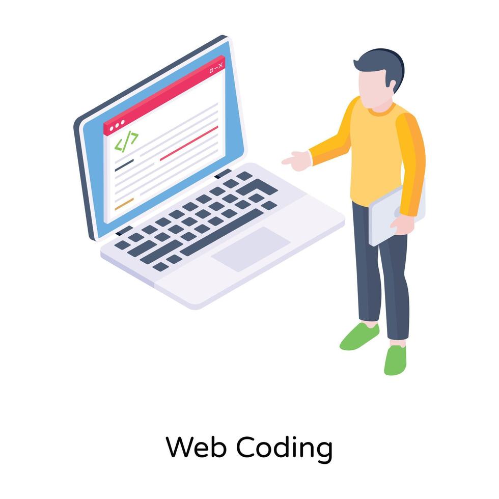 Software development, an isometric icon of web coding vector