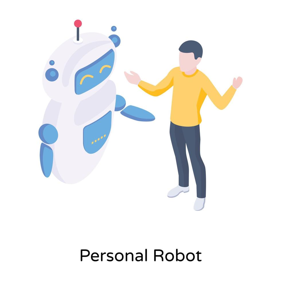An isometric icon of personal robot is up for premium use vector