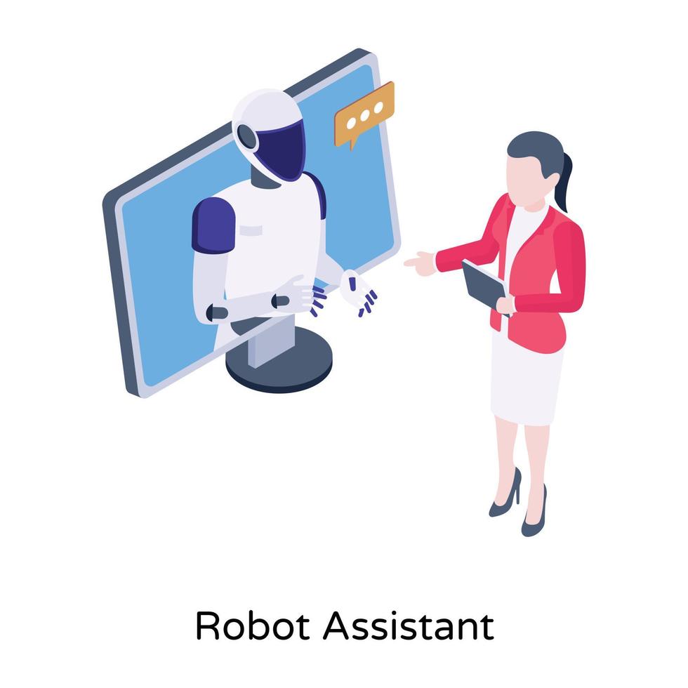 A well-designed isometric icon of robot assistant vector
