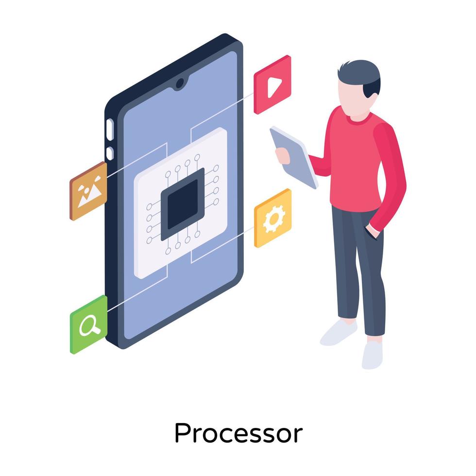 dispositivo ai, un icono isométrico del procesador vector