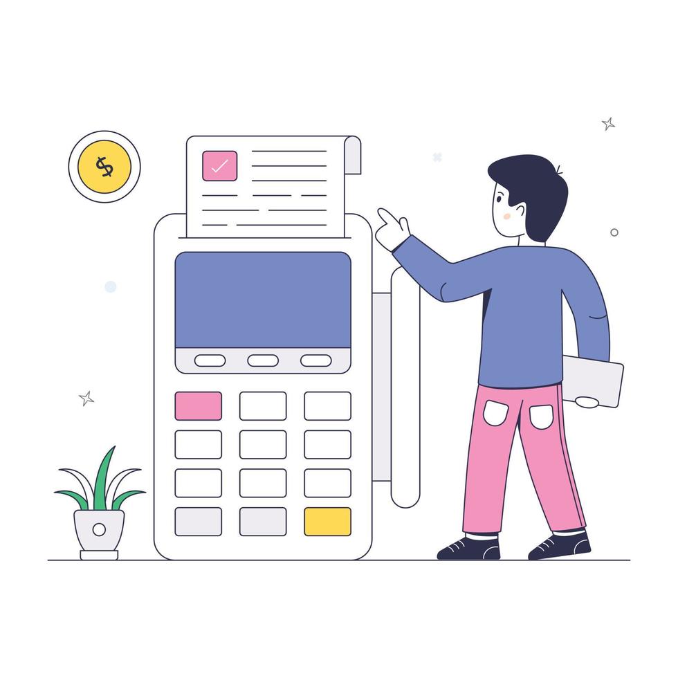 Billing machine, a flat illustration of NFC payment vector