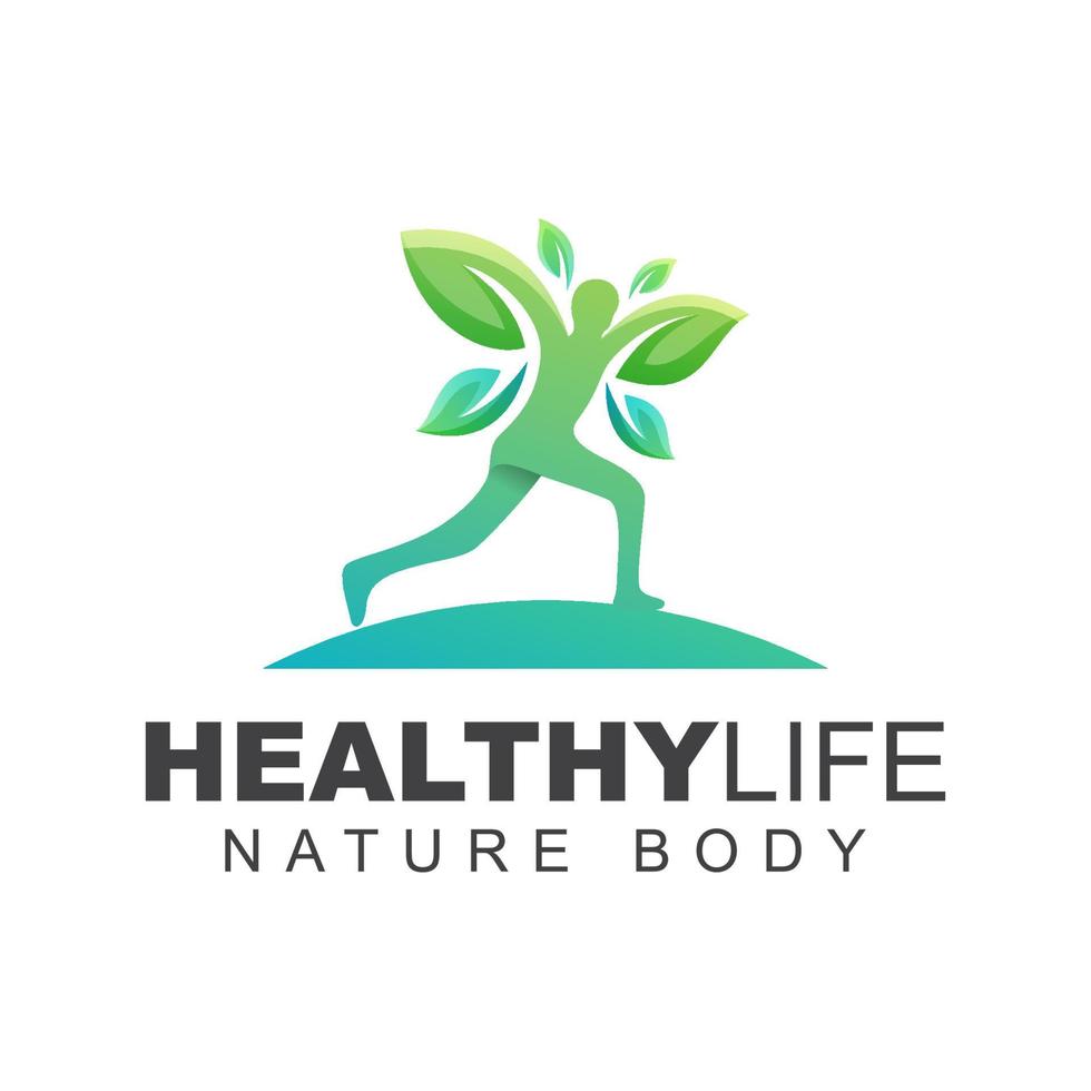 towards healthy living logo, people leaf run logo design vector template