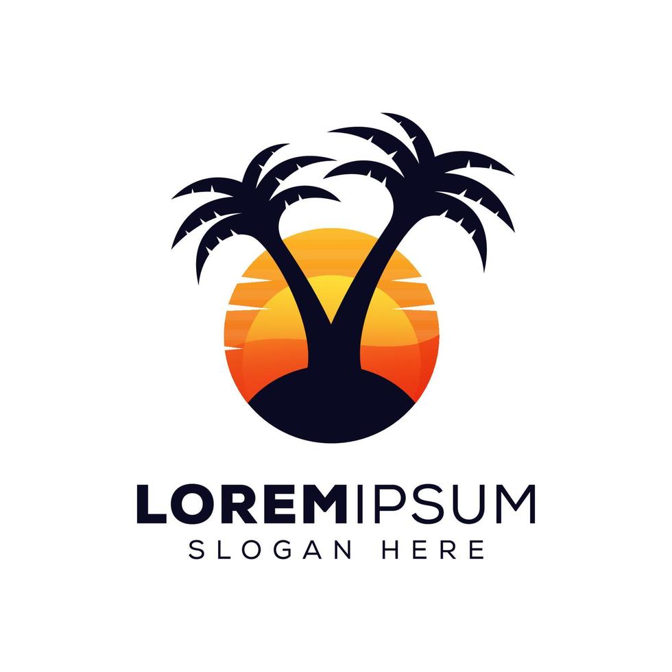 logotipo de palmera, plantilla de vector de diseño de logotipo de verano de palma de playa