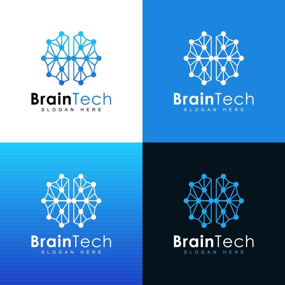 modern brain technology logo, smart tech or connect design vector template